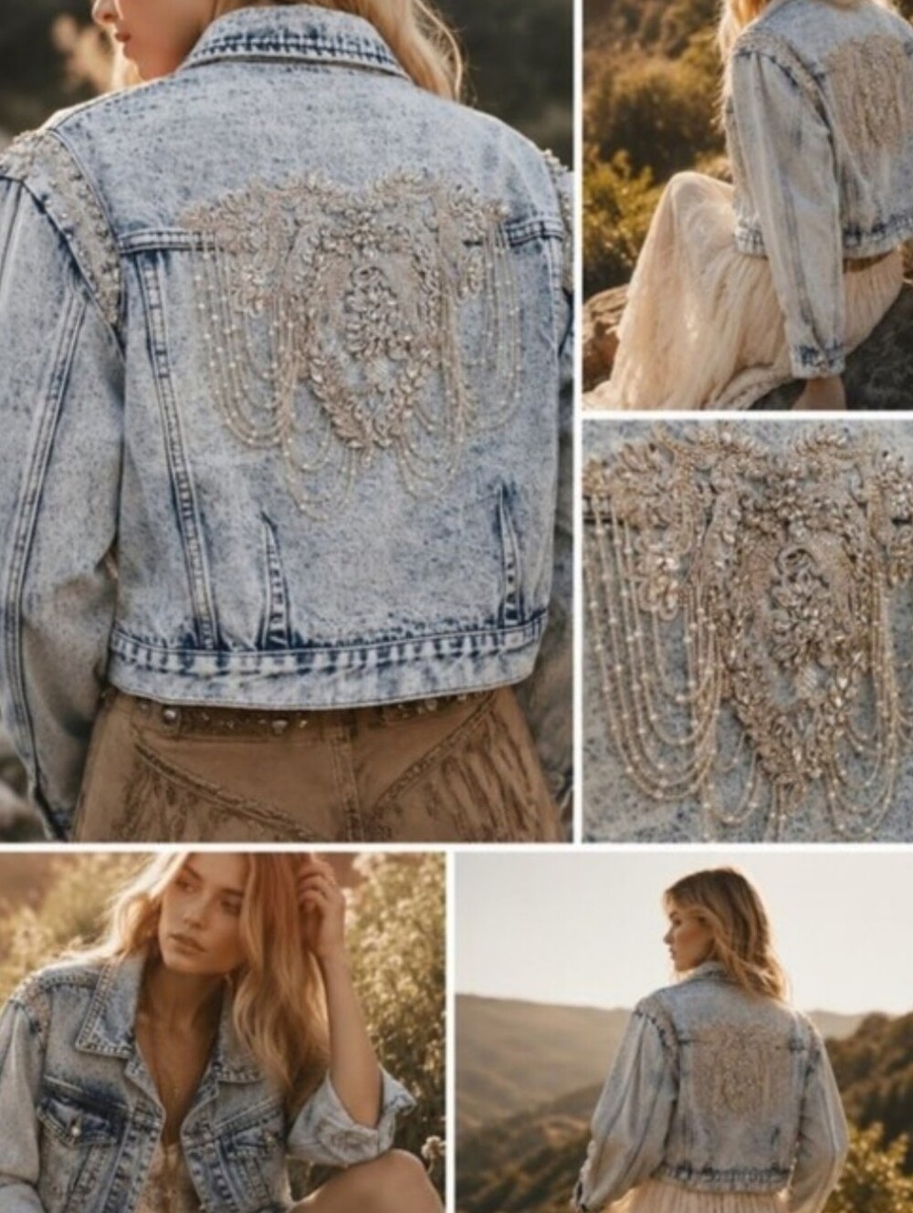 MEDIUM - BlueB. Embellished Acid Wash Cropped Denim Jacket with Stud Trim